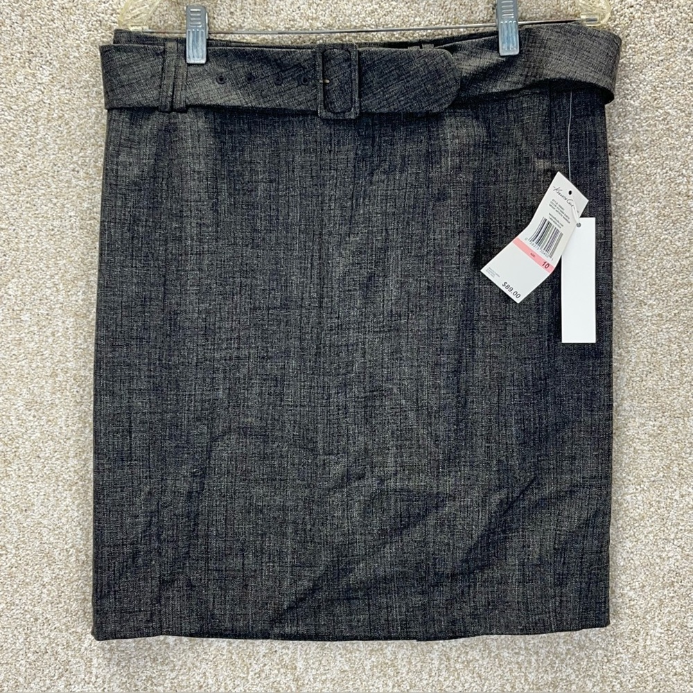 NWT career wear skirt mid 2000s belted‎ lined dark earth Kenneth Cole New York